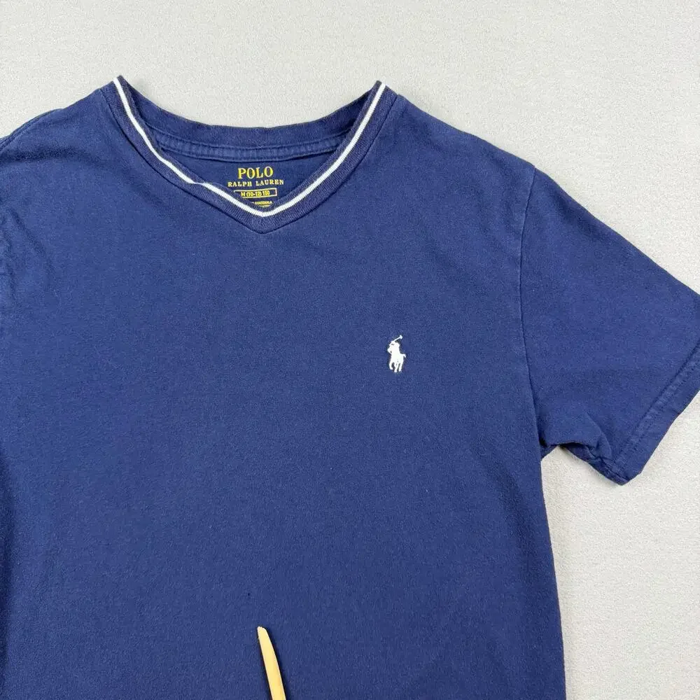 Polo Ralph Lauren Boys V-Neck Pony Tee Blue M 10-12